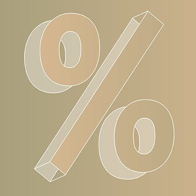 Ausverkauf Dreidimensionale Prozentzeichen in sanften Farbtönen auf einem einfarbigen Hintergrund.