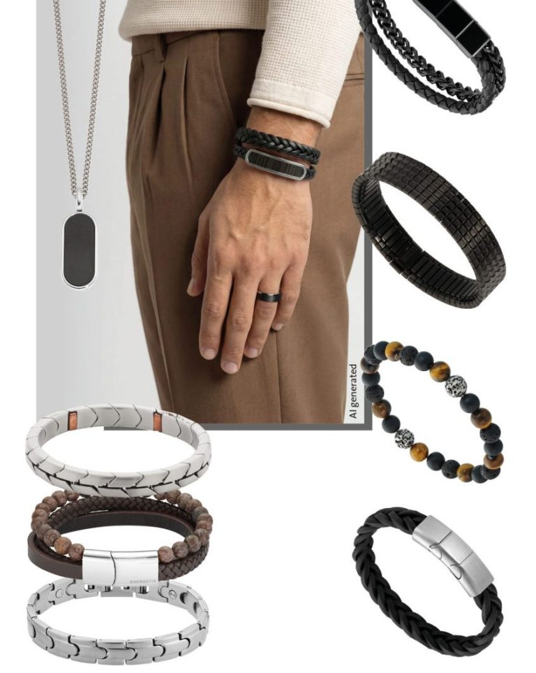 Schmuck für Herren Drei elegante Armbänder und eine Kette, beschriftet mit "Men in Style".